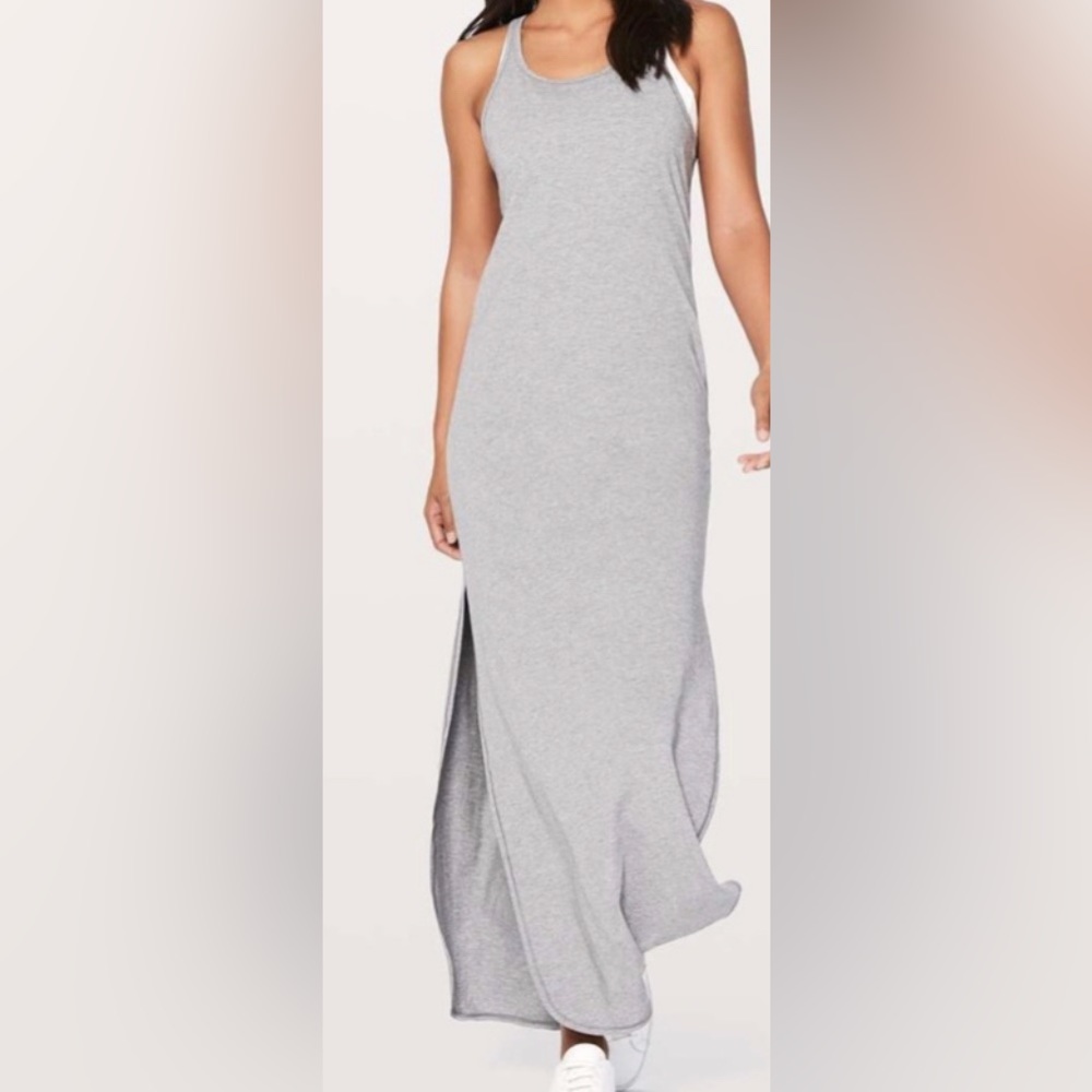 "Effortlessly Chic: Lululemon Gray Maxi Dress, gray Cross-Back Detailing, Size 4